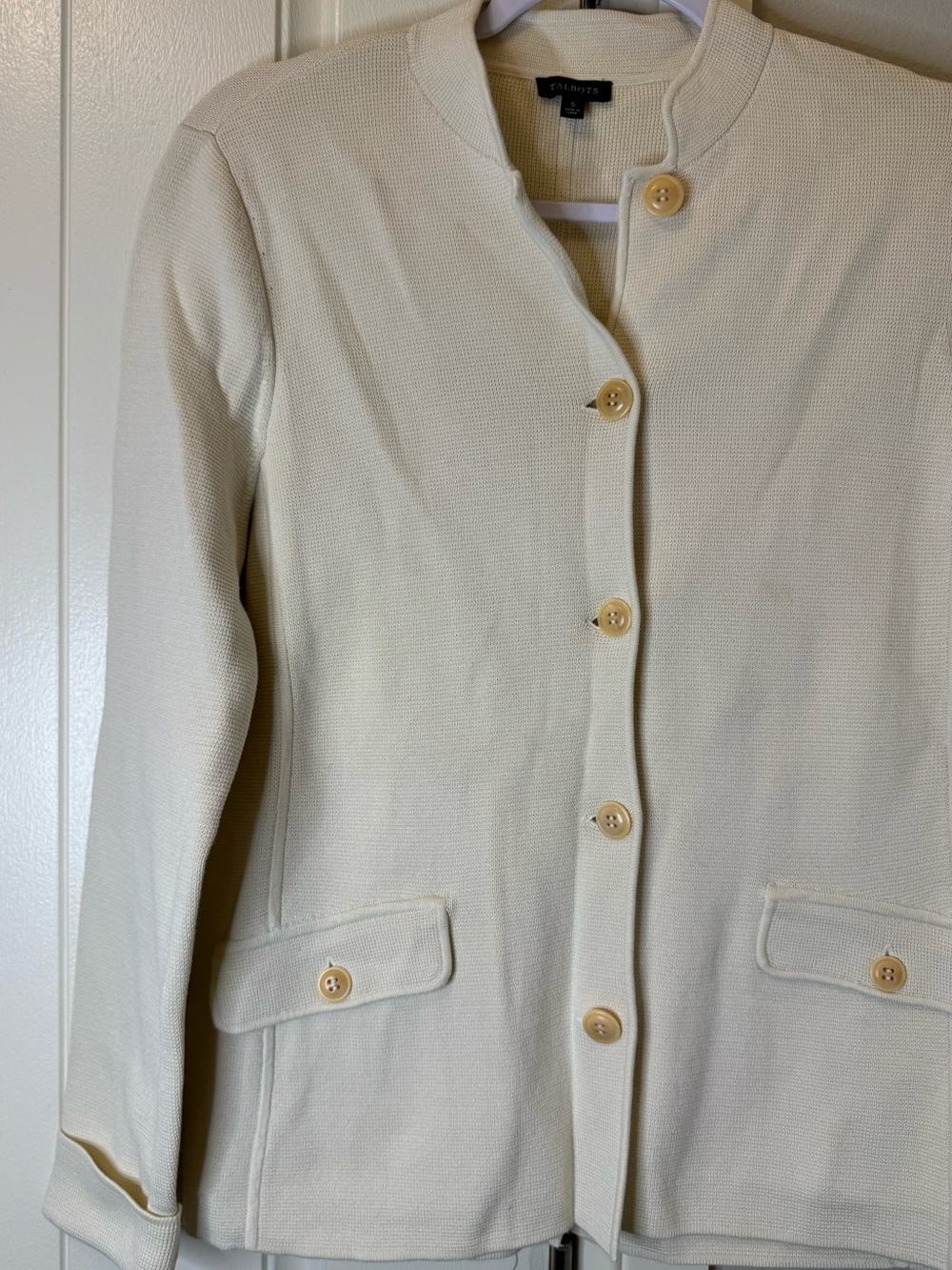 Talbots Cream Knit Button-Front Jacket - Picture 3 of 11